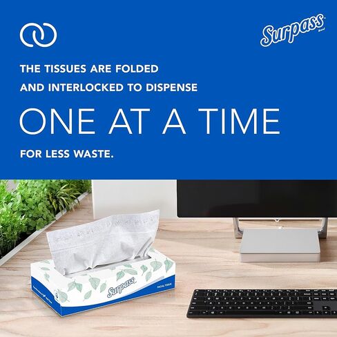 Surpass® Facial Tissues, Bulk (21390), 2-Ply, White, Flat Boxed Format, Ecologo, Designed for Business (125 Tissues/Box, 60 Boxes, 7,500 Sheets/Case) in Kuwait