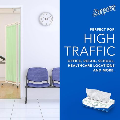 Surpass® Facial Tissues, Bulk (21390), 2-Ply, White, Flat Boxed Format, Ecologo, Designed for Business (125 Tissues/Box, 60 Boxes, 7,500 Sheets/Case) in Kuwait