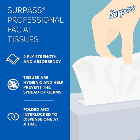 Surpass® Facial Tissues, Bulk (21390), 2-Ply, White, Flat Boxed Format, Ecologo, Designed for Business (125 Tissues/Box, 60 Boxes, 7,500 Sheets/Case) in Kuwait