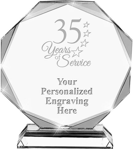 35 Years of Service Crystal Awards, 6.75" Custom Years of Service Award with Engraving Included Prime in Kuwait