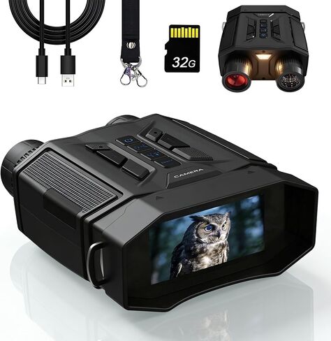 نظارات الرؤية الليلية تكبير رقمي 8X، مناظير رؤية ليلية 300 متر مع 7 مستويات من الأشعة تحت الحمراء، بطاقة 32 جيجابايت ومصباح LED، هدايا للرجال، الأب، الزوج، الصديق للتخييم والصيد ومراقبة الطيور in Kuwait