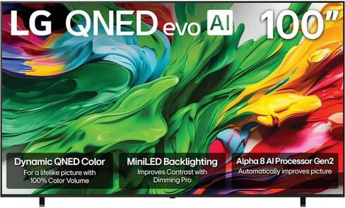 تلفزيون LG 100 بوصة فئة QNED AI 4K QNED85A Series تلفزيون ذكي مع صورة AI، صوت AI، HDR10، AI Super Upscaling 4K، وضع صانع الأفلام، Wow Orchestra، Alexa المدمج (100QNED85AU، 2025) (متجدد) in Kuwait