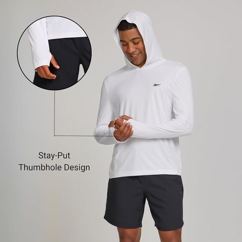 Reebok Hooded Rash Guard for Men– Long Sleeve Sun Shirt, UPF 50+ UV Protection Fishing Running Hiking Athletic Workout in Saudi Arabia