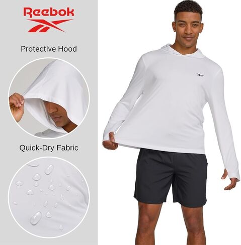 Reebok Hooded Rash Guard for Men– Long Sleeve Sun Shirt, UPF 50+ UV Protection Fishing Running Hiking Athletic Workout in Saudi Arabia