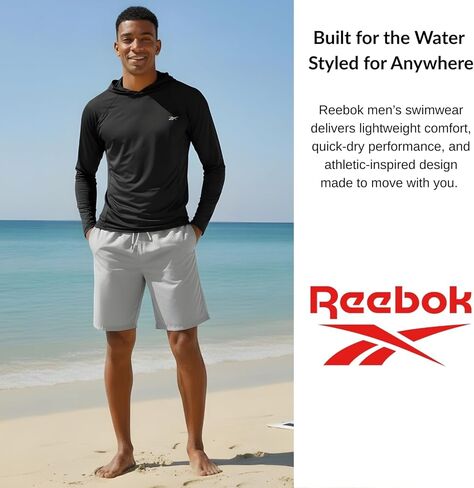 Reebok Hooded Rash Guard for Men– Long Sleeve Sun Shirt, UPF 50+ UV Protection Fishing Running Hiking Athletic Workout in Saudi Arabia
