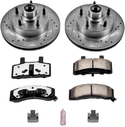 PowerStop Front Brake Kit For Ford E-150 Econoline 1987-93 |E-150 Econoline Club Wagon 1990-93 |F-150 1987-93 -Truck & Tow Carbon Fiber Ceramic Brake Pads + Drilled & Slotted Rotors Upgrade, K1766-36 in Saudi Arabia