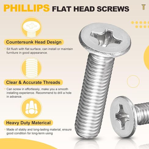 مجموعة متنوعة من مسامير الماكينة من ميتاليكسيتي فيليبس (#6-32) 220 قطعة، طقم براغي أدوات برأس مسطح من الفولاذ المقاوم للصدأ مع صامولة سداسية - للتثبيت المعدني الداخلي، فضي in Kuwait