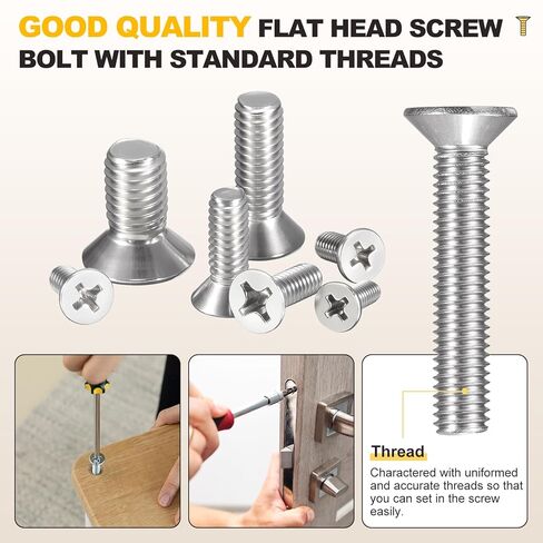 مجموعة متنوعة من مسامير الماكينة من ميتاليكسيتي فيليبس (#6-32) 220 قطعة، طقم براغي أدوات برأس مسطح من الفولاذ المقاوم للصدأ مع صامولة سداسية - للتثبيت المعدني الداخلي، فضي in Kuwait