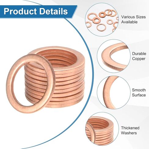 M METERXITY 100-Pack Copper Washers, Metric M10x14x1mm Copper Sealing Washers for Bolts Screws Nuts for Automotive/Machinery/Plumbing, Flat Metal Flat Ring in Kuwait