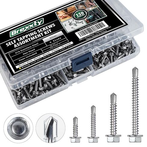 150 PCS Self Drilling Screws for Metal, Wood & Plastic – 410 Stainless Steel Self Tapping Screws Assortment – Includes #8 (1/2", 3/4") & #10 (1", 1-1/2") TEK Metal Screws with Hex Washer Head in Saudi Arabia