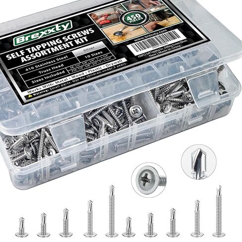 150 PCS Self Drilling Screws for Metal, Wood & Plastic – 410 Stainless Steel Self Tapping Screws Assortment – Includes #8 (1/2", 3/4") & #10 (1", 1-1/2") TEK Metal Screws with Hex Washer Head in Saudi Arabia