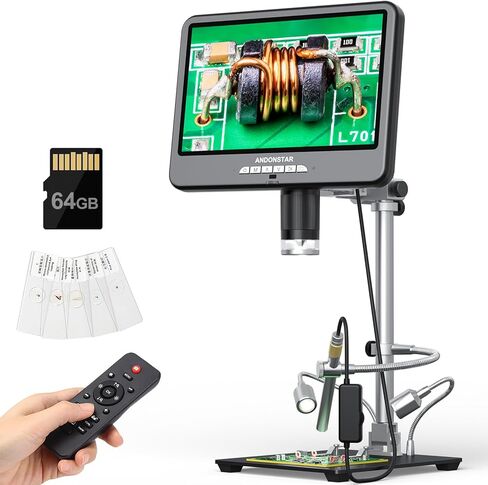 مجهر رقمي Andonstar 4K 60FPS مقاس 10.1 بوصة HDMI مع منظار داخلي للحام، سجل صوت فيديو بدقة 64 ميجابكسل 3840P UHD، مجهر PCB الإلكتروني AD210S-Pro للبالغين، حامل ذراع Pro Boom، 64 جيجابايت in Saudi Arabia