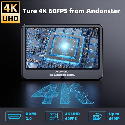 مجهر رقمي Andonstar 4K 60FPS مقاس 10.1 بوصة HDMI مع منظار داخلي للحام، سجل صوت فيديو بدقة 64 ميجابكسل 3840P UHD، مجهر PCB الإلكتروني AD210S-Pro للبالغين، حامل ذراع Pro Boom، 64 جيجابايت in Saudi Arabia