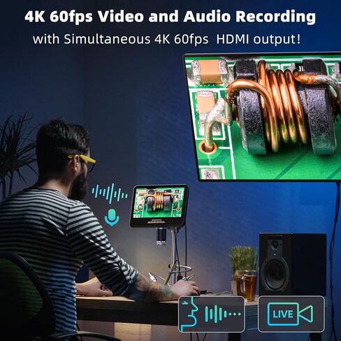 مجهر رقمي Andonstar 4K 60FPS مقاس 10.1 بوصة HDMI مع منظار داخلي للحام، سجل صوت فيديو بدقة 64 ميجابكسل 3840P UHD، مجهر PCB الإلكتروني AD210S-Pro للبالغين، حامل ذراع Pro Boom، 64 جيجابايت in Saudi Arabia