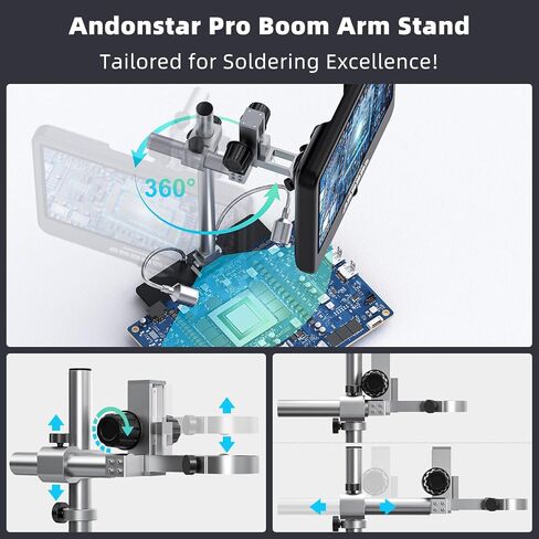 مجهر رقمي Andonstar 4K 60FPS مقاس 10.1 بوصة HDMI مع منظار داخلي للحام، سجل صوت فيديو بدقة 64 ميجابكسل 3840P UHD، مجهر PCB الإلكتروني AD210S-Pro للبالغين، حامل ذراع Pro Boom، 64 جيجابايت in Saudi Arabia