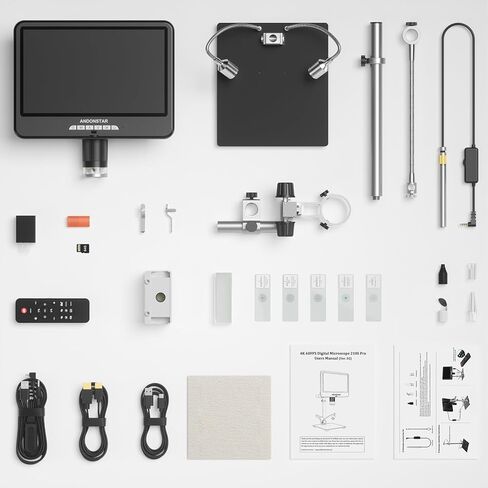 مجهر رقمي Andonstar 4K 60FPS مقاس 10.1 بوصة HDMI مع منظار داخلي للحام، سجل صوت فيديو بدقة 64 ميجابكسل 3840P UHD، مجهر PCB الإلكتروني AD210S-Pro للبالغين، حامل ذراع Pro Boom، 64 جيجابايت in Saudi Arabia
