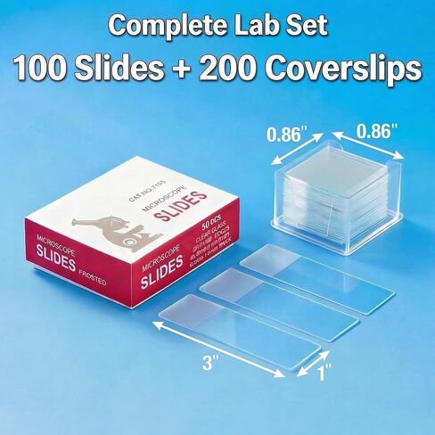 مجموعة شرائح وأغطية مجهرية مكونة من 300 قطعة (100 شريحة + 200 شريحة غطاء)، زجاج عديم اللون تم تنظيفه مسبقًا مع نهاية بلوري، حواف مصقولة وزوايا أمان بزاوية 45 درجة للمختبر والفصول الدراسية والمدرسة المنزلية والعلوم والتكنولوجيا والهندسة والرياضيات in Kuwait