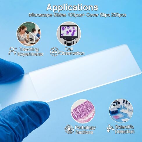 مجموعة شرائح وأغطية مجهرية مكونة من 300 قطعة (100 شريحة + 200 شريحة غطاء)، زجاج عديم اللون تم تنظيفه مسبقًا مع نهاية بلوري، حواف مصقولة وزوايا أمان بزاوية 45 درجة للمختبر والفصول الدراسية والمدرسة المنزلية والعلوم والتكنولوجيا والهندسة والرياضيات in Kuwait