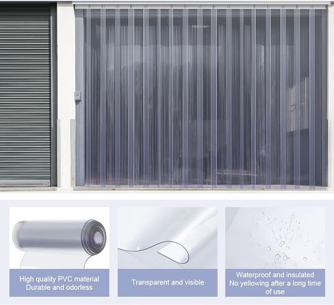 طقم ستائر باب بشريط PVC شفاف - ستائر بلاستيكية معزولة للمبردات وأبواب الفريزر والاستخدام في الشتاء (W90xH210cm/35.43x82.68in) in Kuwait