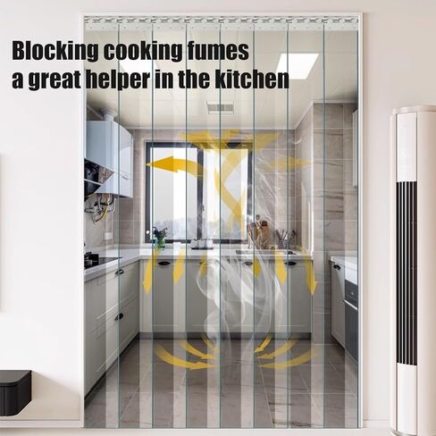 طقم ستائر باب بشريط PVC شفاف - ستائر بلاستيكية معزولة للمبردات وأبواب الفريزر والاستخدام في الشتاء (W90xH210cm/35.43x82.68in) in Kuwait