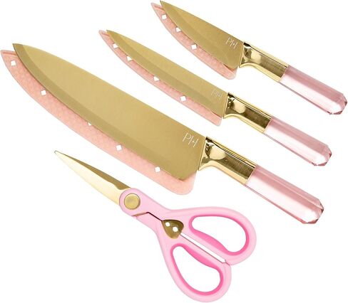 Paris Hilton Stainless Steel Knife Set with Jewel Shaped Handles and Gold Blades, Iconic Cutlery Set, 4-Piece, Pink in Saudi Arabia