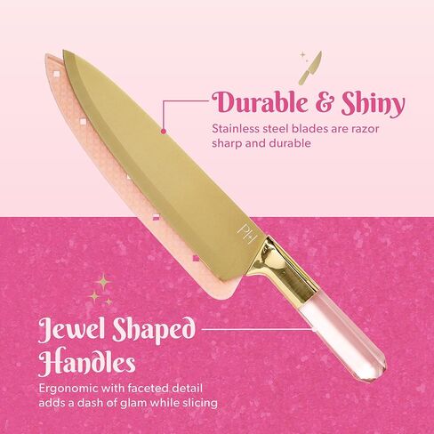 Paris Hilton Stainless Steel Knife Set with Jewel Shaped Handles and Gold Blades, Iconic Cutlery Set, 4-Piece, Pink in Saudi Arabia
