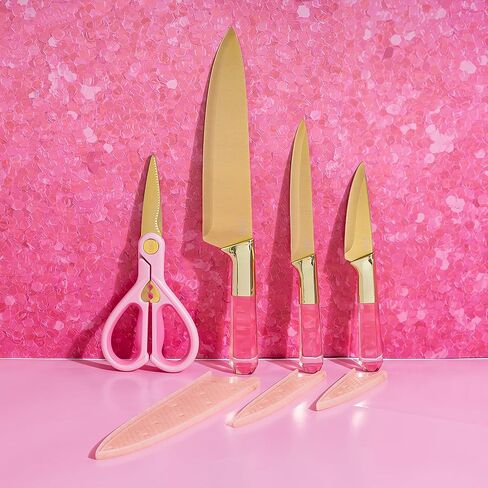Paris Hilton Stainless Steel Knife Set with Jewel Shaped Handles and Gold Blades, Iconic Cutlery Set, 4-Piece, Pink in Saudi Arabia