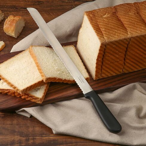 سكين خبز مسنن مقاس 12 بوصة للخبز المنزلي، سكين حافة متموجة واسعة من الفولاذ المقاوم للصدأ، سكين مطبخ متعدد الأغراض، قطاعة كعكة فعالة، سكين خباز حاد للغاية لتقطيع الخبز القشري والكعك in Kuwait