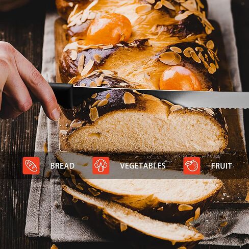 سكين خبز مسنن مقاس 12 بوصة للخبز المنزلي، سكين حافة متموجة واسعة من الفولاذ المقاوم للصدأ، سكين مطبخ متعدد الأغراض، قطاعة كعكة فعالة، سكين خباز حاد للغاية لتقطيع الخبز القشري والكعك in Kuwait
