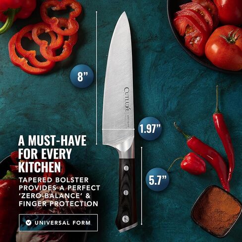 Cutluxe Chef Knife – 8" Kitchen Knife, German High Carbon Steel, Full Tang, Ergonomic Handle Design, Sheath Included – Artisan Series in Saudi Arabia