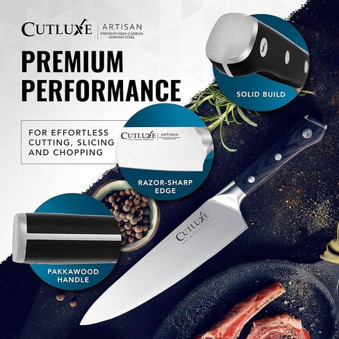 Cutluxe Chef Knife – 8" Kitchen Knife, German High Carbon Steel, Full Tang, Ergonomic Handle Design, Sheath Included – Artisan Series in Saudi Arabia