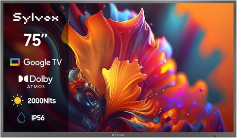 تلفزيون SYLVOX Full Sun خارجي، تلفزيون QLED ذكي 75 بوصة، IP55 مقاوم للماء، Dolby Vision HDR، جهاز تحكم صوتي، تلفزيون مقاوم للطقس 2000nits، Chromecast مدمج لمنطقة الشمس الكاملة (Pool Pro QLED 2.0) in Saudi Arabia