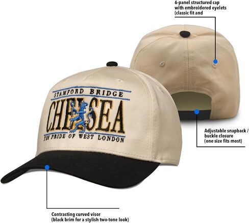 تشيلسي هات – Snapback لكرة القدم / قبعة بيسبول للرجال والنساء | معدات المعجبين الكلاسيكية مستوحاة من قبعة صغيرة بريطانية وأسلوب كرة القدم | قبعة تراثية قابلة للتعديل من West London Beige in Saudi Arabia