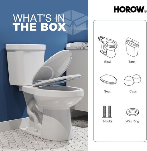 مرحاض HOROW بطول 17 بوصة مع ارتفاع كرسي ADA، مرحاض من قطعتين مع تدفق مزدوج 1.1/1.6 GPF، MAP 1000 جرام، وعاء طويل جدًا للأشخاص طويل القامة وكبار السن، HR-E17D in Kuwait