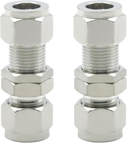 2 PCS 3/8 Inch OD 304 Stainless Steel Compression Tube Pipe Fitting, Straight Connector Adapter, Straight Adapter Bulkhead Union for Oil Gas Fuel Air Liquid in Saudi Arabia