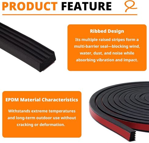 Ribbed Foam Rubber Seal, 26FT Self-Adhesive EPDM Foam Rubber Weather Stripping for Boat, RV, Door, Garage, Truck, Auto, Window, Noise Insulation in Saudi Arabia