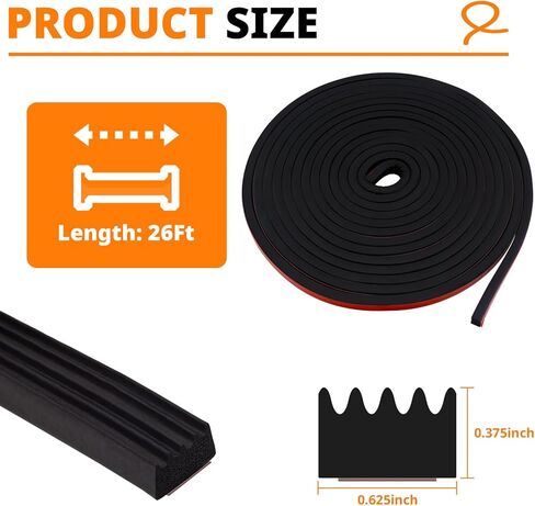 Ribbed Foam Rubber Seal, 26FT Self-Adhesive EPDM Foam Rubber Weather Stripping for Boat, RV, Door, Garage, Truck, Auto, Window, Noise Insulation in Saudi Arabia