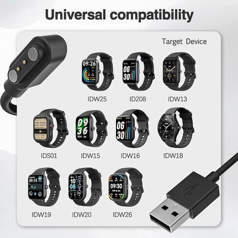 شاحن الساعة الذكية، كابل شحن مغناطيسي USB بديل للساعة الذكية سلك 2Pin، تباعد الدبوس 3 مم، متوافق مع ساعة Cillso/SOUYIE/EchoByte IDW26 VeryFit in Saudi Arabia