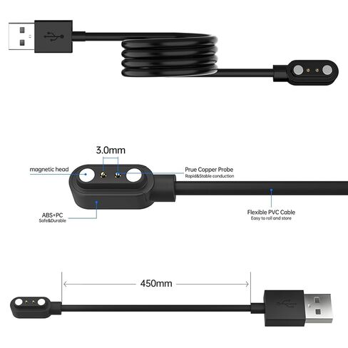 شاحن الساعة الذكية، كابل شحن مغناطيسي USB بديل للساعة الذكية سلك 2Pin، تباعد الدبوس 3 مم، متوافق مع ساعة Cillso/SOUYIE/EchoByte IDW26 VeryFit in Saudi Arabia
