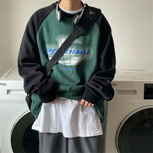 Men's Graphic Sweatshirt Color Block Crewneck Long Sleeve Fall Pullover Tops Contrast Color Raglan Sweatshirt in Saudi Arabia