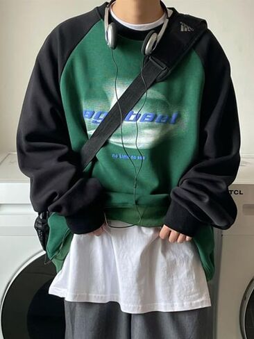 Men's Graphic Sweatshirt Color Block Crewneck Long Sleeve Fall Pullover Tops Contrast Color Raglan Sweatshirt in Saudi Arabia