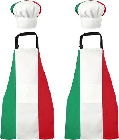 قبعة الشيف والمئزر من ساتينيور، العلم الإيطالي، القماش الوطني، الخبز قابل للتعديل مع جيب، مريلة الخبز الإيطالية للطبخ للنساء والرجال in Kuwait