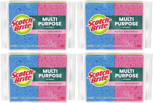 Scotch-Brite Multi-Purpose Kitchen Sponges, 16 Total (4 Packs of 4), Highly Absorbent Non-Scratch Dish Sponges, Plant-Based Fibers, Dishwasher-Safe, America’s #1 Sponge Brand in Saudi Arabia