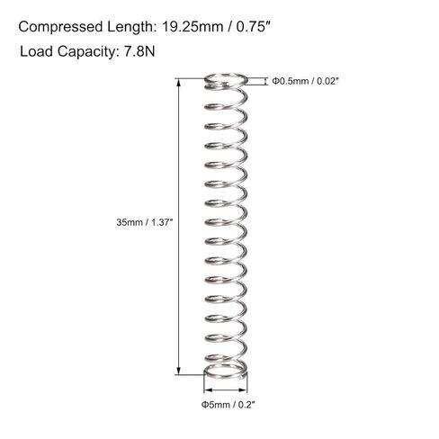 Compression Spring,304 Stainless Steel,5mm OD,0. Wire Size,19.25mm Compressed Length,35mm Free,7.8N Load Capacity,Silver Tone,10pcs in Saudi Arabia