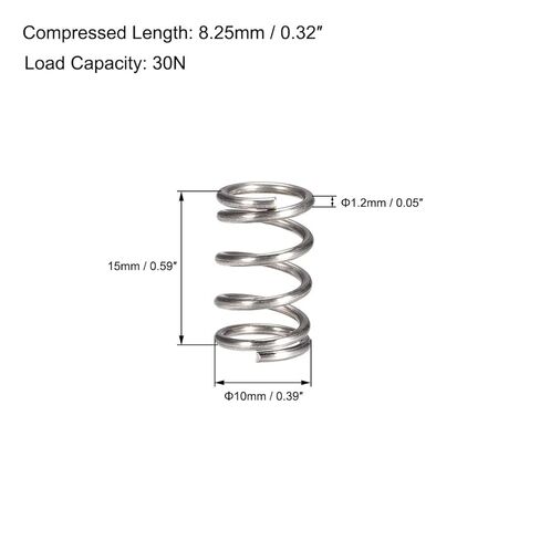Compression Spring,304 Stainless Steel,15mm OD,1.2mm Wire Size,8.25mm Compressed Length, Free,30N Load Capacity,Silver Tone,10pcs in Saudi Arabia