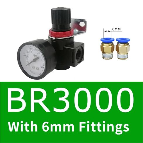1 Pcs BR200 BR3000 BR4000 Air Pressure Regulator 1/4" 3/8" 1/2"BSPT with Gauge and Bracket Pressure Relief Valve(BR3000 PC6-03) in Saudi Arabia