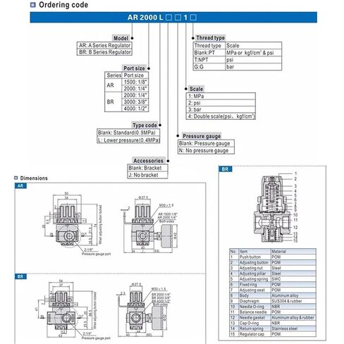 1 Pcs BR200 BR3000 BR4000 Air Pressure Regulator 1/4" 3/8" 1/2"BSPT with Gauge and Bracket Pressure Relief Valve(BR3000 PC6-03) in Saudi Arabia