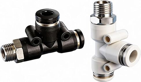 Black And White Pneumatic Joint PD Tracheal Quick Plugs T-shaped Side Tee Thread 6-01/8-02/10-03/12-04 1Pcs(精品白PD8-03) in Kuwait