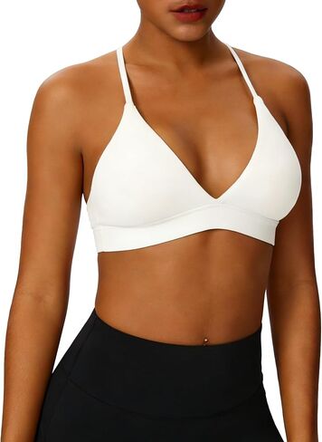 حمالة صدر رياضية للنساء بحزام رقبة على شكل V عميق متقاطع مثلث حمالات صدر مبطنة بدعم منخفض حمالات صدر للتمرين واليوجا والجيم in Kuwait