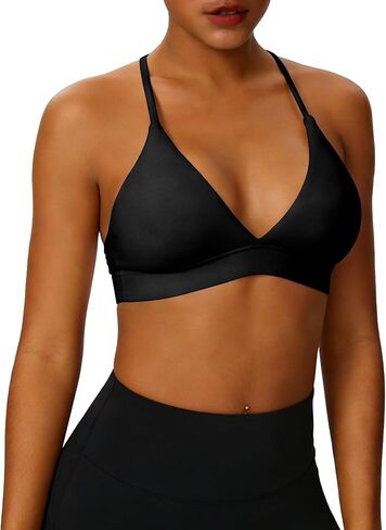 Sport Bra for Women Deep V Neck Strap Criss Cross Triangle Bras Padded Low Support Workout Bras Yoga Gym Tops in Saudi Arabia